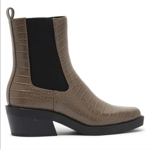 New Open Edit Ayla Chelsea Boot (Women) ForestGreen croc heeled ankle booties 19 - Picture 4 of 5